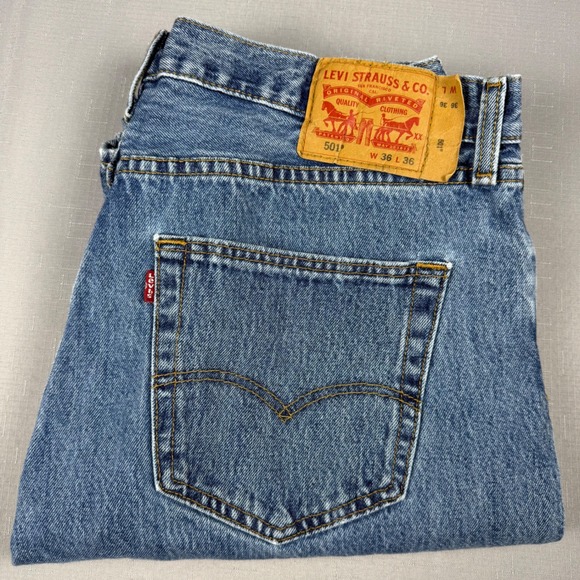 Levi's Other - Levis 501 Original Fit Straight Leg Button Fly Blue Denim Jeans Mens 36x36